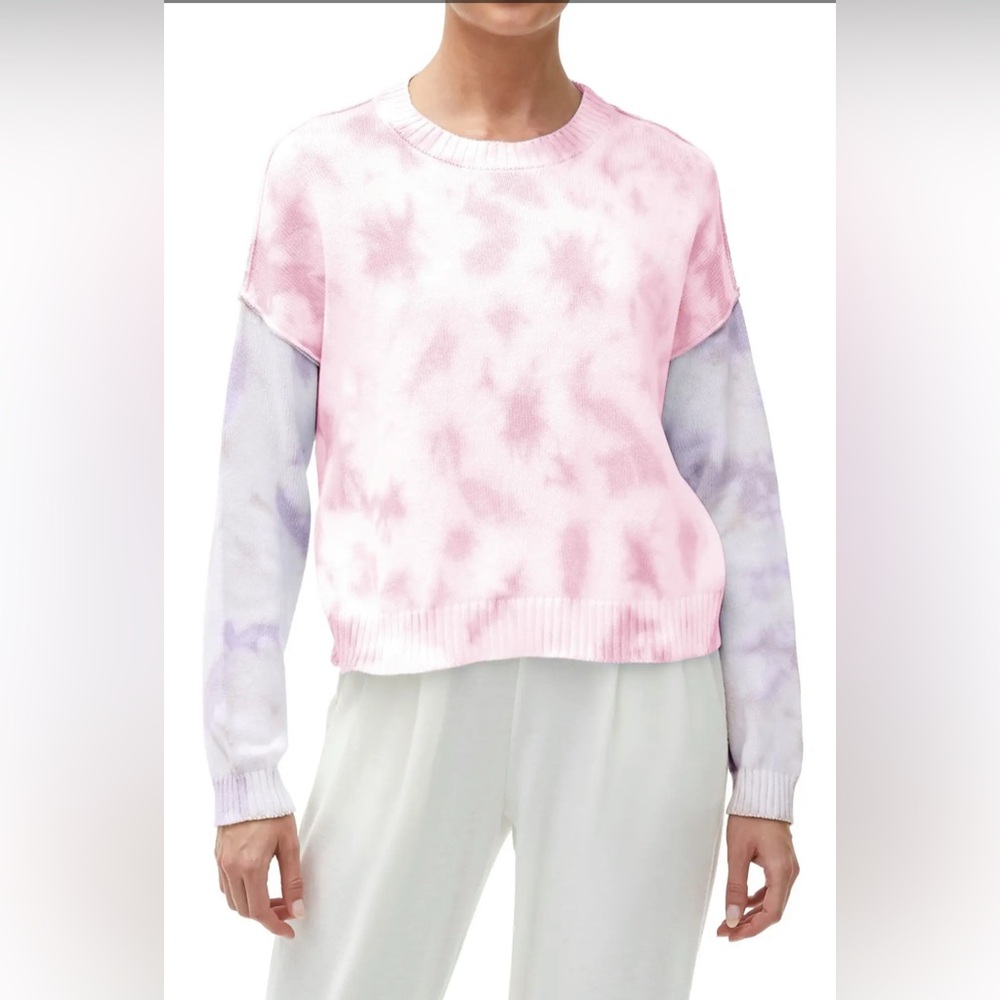 Michael Stars Boxy Tie-dye Sweater Pink Purple size L Large Rouge Combo Multicol